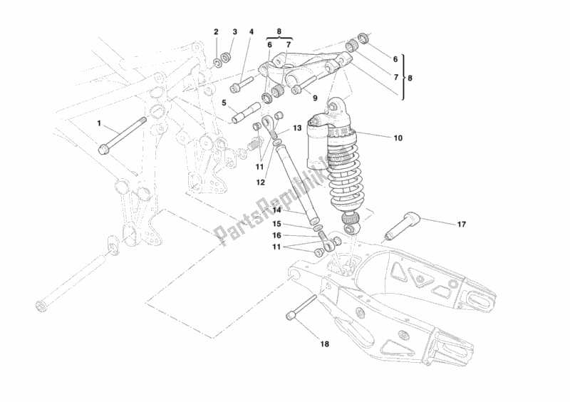 All parts for the Rear Shock Absorber of the Ducati Superbike 999 R Xerox USA 2006
